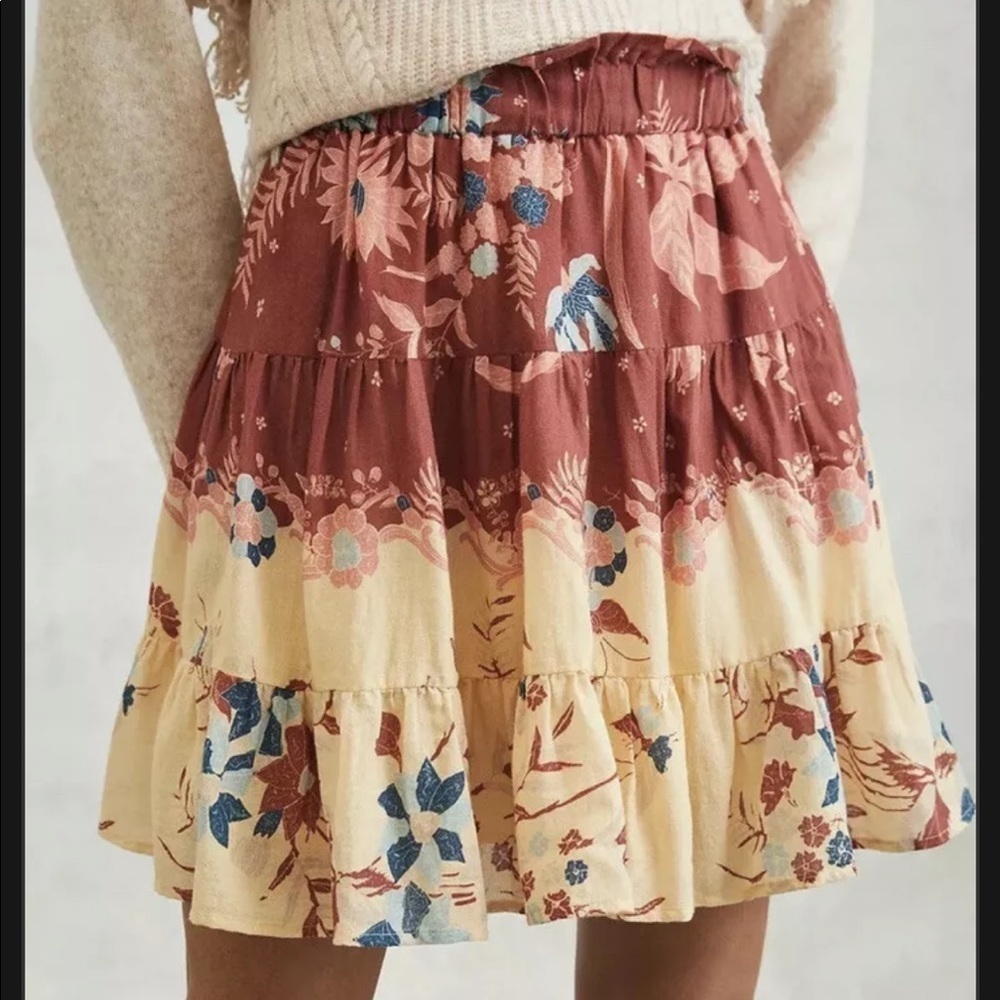 Anthropologie Othilia Thessaly Tiered Mini Skirt Red‎ Motif